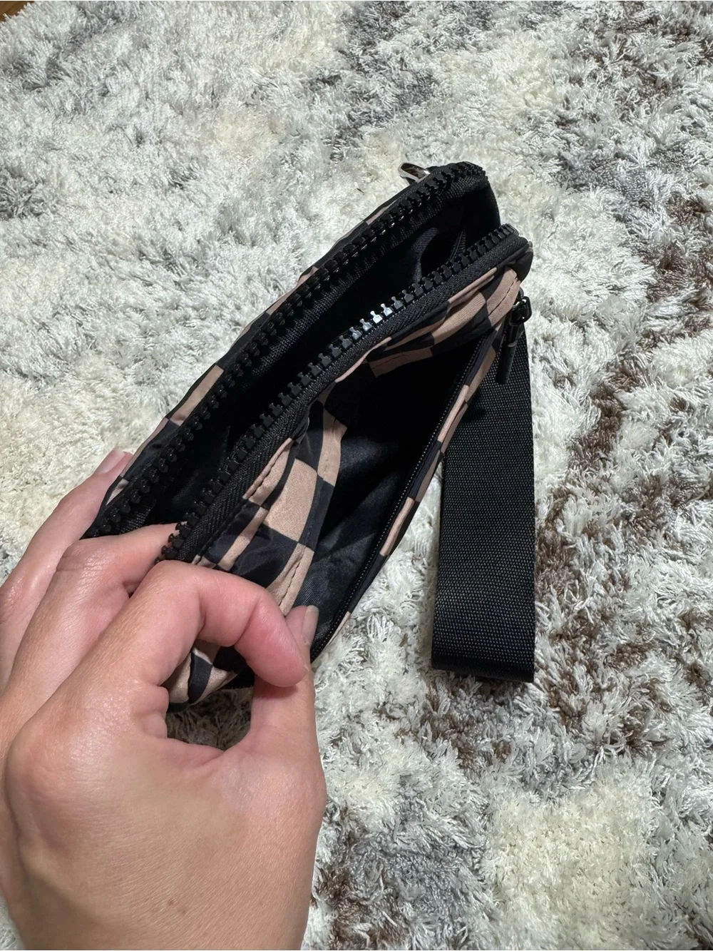 Iris & Rainbow Checkered Wristlet Pouch in Khaki and Black